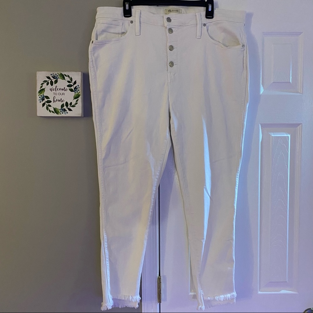 Madewell White 10” High Rise Skinny Jeans Size 35 Womens Raw Hem Pants